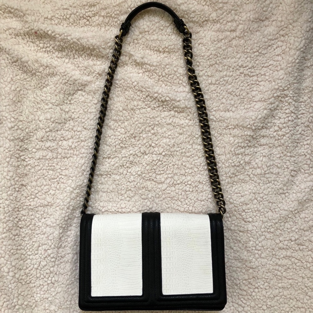 Shoulder bag, faux leather black with white